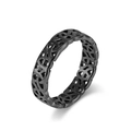 Bague noeud viking nordique en acier inoxydable noir avec motifs géométriques évidés - Taille 7 / Noir