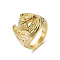 Vintage horseshoe and horse head stainless steel ring in gold finish for men - Size 7 / Gold