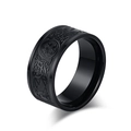 Matte black stainless steel ring with Nordic Celtic knot and dragon pattern relief - Size 7 / Black