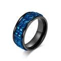 Rotating stainless steel gear ring in black and blue duo-tone finish for men - Size 7 / Black+Blue