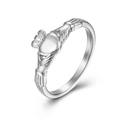 Polished silver Claddagh ring with hands holding a crowned heart in 45-degree view - 5# / Steel