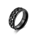Black rotatable stainless steel gear ring with industrial tire tread texture design - Size 7 / Black
