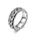 Silver rotatable gear anxiety ring in polished stainless steel for stress relief - Size 7 / Steel