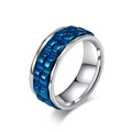 Polished silver stainless steel spinner ring with blue gear inlay for anxiety relief - Size 7 / Silver & Blue