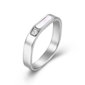 Square silver titanium steel ring featuring white shell inlay and square cubic zirconia - Size 6 / Steel