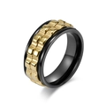 Rotatable stainless steel anxiety ring with black polished edges and gold chain center - Black+Gold