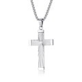 Minimalist silver stainless steel cross necklace with sunburst radial engraving for men - Pendant And Necklace / Silver