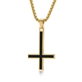 Inverted cross necklace with black enamel inlay on gold-plated stainless steel box chain - Necklace Set / PL001 Chain 3*60cm / Gold