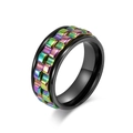 Black rotatable anxiety ring featuring colorful rainbow chain link design in titanium steel - Black + Multi-color