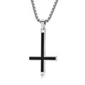 Polished stainless steel inverted cross pendant necklace with black enamel center inlay - Necklace Set / PL001 Chain 3*60cm / Steel