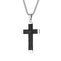Men's hip hop cross necklace with silver frame and black textured radial core pendant - Pendant And Necklace / Black