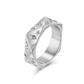 Anillo hexagonal de acero inoxidable plateado con grabados celestiales de estrella y luna - 8# / Color acero