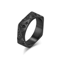Anillo de acero de titanio negro mate con relieves celestiales de estrellas, luna y ojos - 8# / Negro