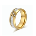 Anillo de lujo para hombre en titanio dorado con textura de meteorito y zircones - Talla 7 / Dorado
