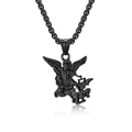 Aartsengel Michaël hanger ketting in zwart met robuuste ronde schakelketting - Zwarte Kettingset
