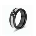 Anillo de hombre negro pulido con textura de meteorito plata y tres circonitas - Talla 7 / Negro