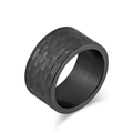 Breiter Herrenring aus mattem schwarzem Edelstahl mit Hammerschlag-Optik und Innenpolitur - Größe 7 / Schwarz
