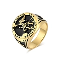 Vintage St. Michael Protect Us stainless steel signet ring for men in gold and black - 10# / Gold