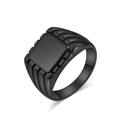 Minimalist square signet ring in black stainless steel with side groove textures - Size 7 / Black