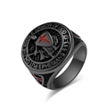 Anillo de sello en acero negro mate con cruz templaria y grabado de versículo - 13# / Negro