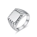 Minimalist square signet ring in silver stainless steel with industrial side grooves - Size 7 / Steel