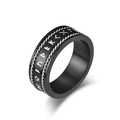 Anillo vikingo negro con grabado de runas y bordes de cable plateado en acero inoxidable - Talla 7 / Negro