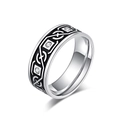 Bague vintage nordique en acier inoxydable avec nœud celtique et émail noir serti - Taille 7 / Acier