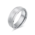 Herrenring aus gebürstetem Wolfram in Silber mit polierten Kanten und flacher Innenseite - Größe 7 / Stahlfarben