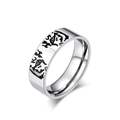 Neutral titanium steel tiger ring with black enamel texture and amber zircon eyes - Size 6 / Tiger