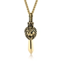 Collier avec pendentif tête de lion et dague dorée avec chaîne à mailles blé épaisse - Couleur Or Avec Chaîne Boîte 3mmx60cm
