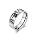 Silver animal ring with tiger face engraving and small blue sapphire eyes on white background - Size 6 / Cat