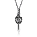 Pendentif tête de lion et épée rétro en acier inoxydable pour homme style gothique punk - Couleur Acier Avec Chaîne Boîte 3mmx60cm
