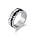 Bague rotative en acier titane avec diamants baguette et chiffres romains - Taille 6 / Acier