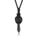 Collier avec pendentif épée et tête de lion gothique en acier inoxydable noir - Noir Avec Chaîne à Maillons Ronds 3mmx60cm