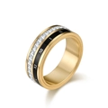 Bague luxe en acier doré avec émail noir, chiffres romains et pierres en zircone - Taille 6 / Or