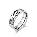 Titanium steel ring featuring black abstract tiger stripes and a green zircon inlay - Size 6 / Wolf