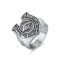 Vintage stainless steel horseshoe ring with all-seeing eye and engraved patterns - Size 7 / Steel
