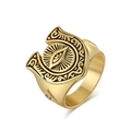 Retro golden stainless steel horseshoe ring with all-seeing eye and engraving motifs - Size 7 / Gold