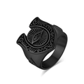 Men's matte black stainless steel horseshoe ring with embossed All-Seeing Eye totem - Size 7 / Black