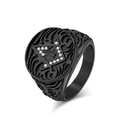 Anillo de sello masónico en acero negro mate con circonitas y grabado de estilo vintage - Talla 8 / Negro