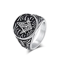 Anillo de sello masónico vintage en acero con signo G, circonitas y grabados finos - Talla 8 / Color Acero
