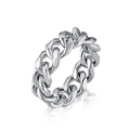 Polished silver cuban link chain ring made of durable stainless steel with glossy finish - Size 7 / Steel