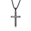 Collar de cruz minimalista de acero de titanio negro con acabado mate y una cadena de caja - Negro Pulido Con Cadena