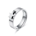 Polished silver stainless steel band ring featuring a hanging pentagram star charm - 5# / Steel Star