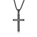 Collar de cruz minimalista en acero inoxidable negro con recorte rectangular y cadena fina - Negro Arenado Con Cadena