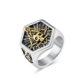 Retro stainless steel Freemason skull ring for men with silver and gold two-tone finish - Size 8 / Gold & Silver