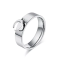 Polished silver stainless steel ring featuring a hanging crescent moon charm pendant - 5# / Steel Moon