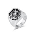 Polished silver stainless steel ring featuring a detailed wolf head relief on an octagonal face - Size 8 / Silver