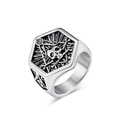 Vintage silver skull Freemasonry signet ring with Masonic compass and square symbol - Size 8 / Silver