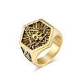 Men's gold stainless steel Masonic ring with skull and crossbones engraved design - Size 8 / Gold